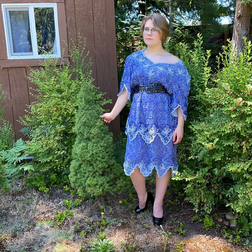 Vintage periwinkle beaded dress